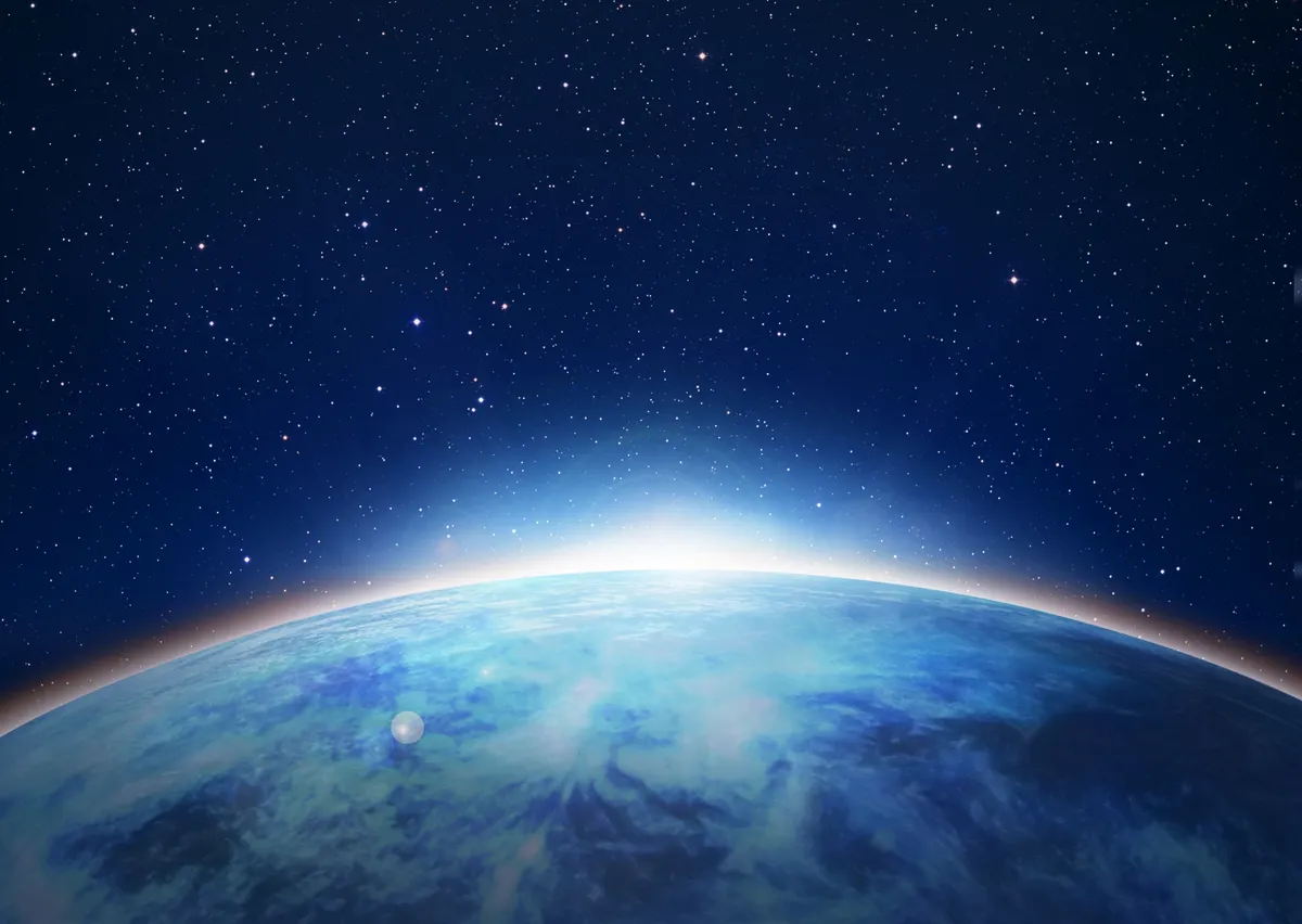 宇宙から見た地球と星空