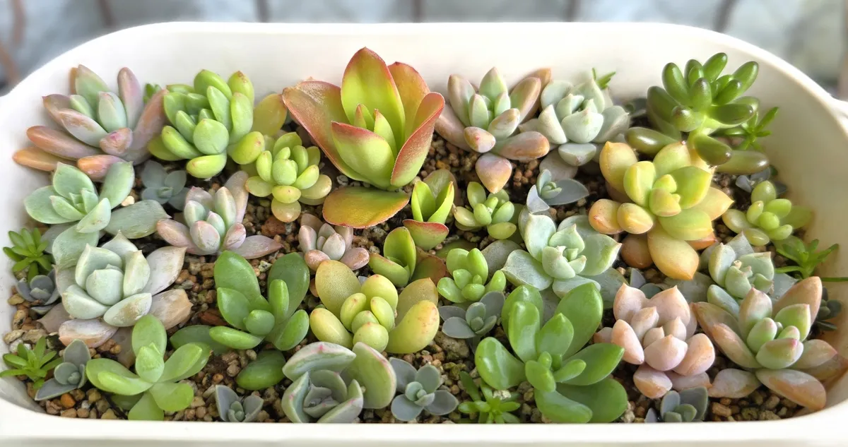 色とりどりの多肉植物の寄せ植え