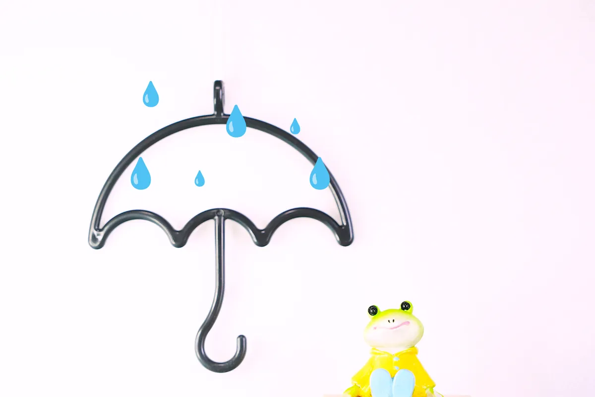 傘ハンガーとカエルの置物