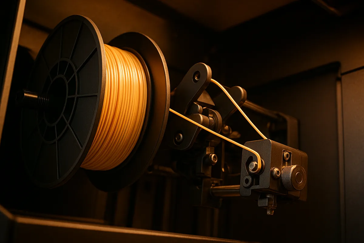 様々な色や素材の3Dプリンター用フィラメントのスプールと比較サンプル。