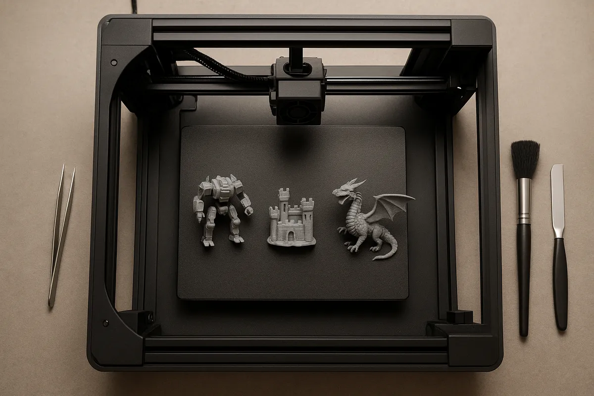 3Dプリンターの選び方を比較検討する様々なモデルとコンポーネントを展示した画像。