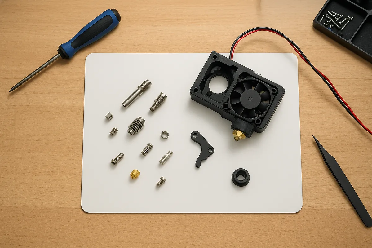 3Dプリンターのセットアップと細かい調整作業を示す複数の実践的なイメージ集