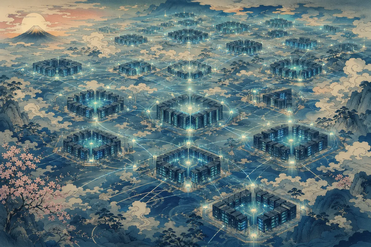 AIプログラミングと自動化プロセスを表現した抽象的なデジタルイラスト