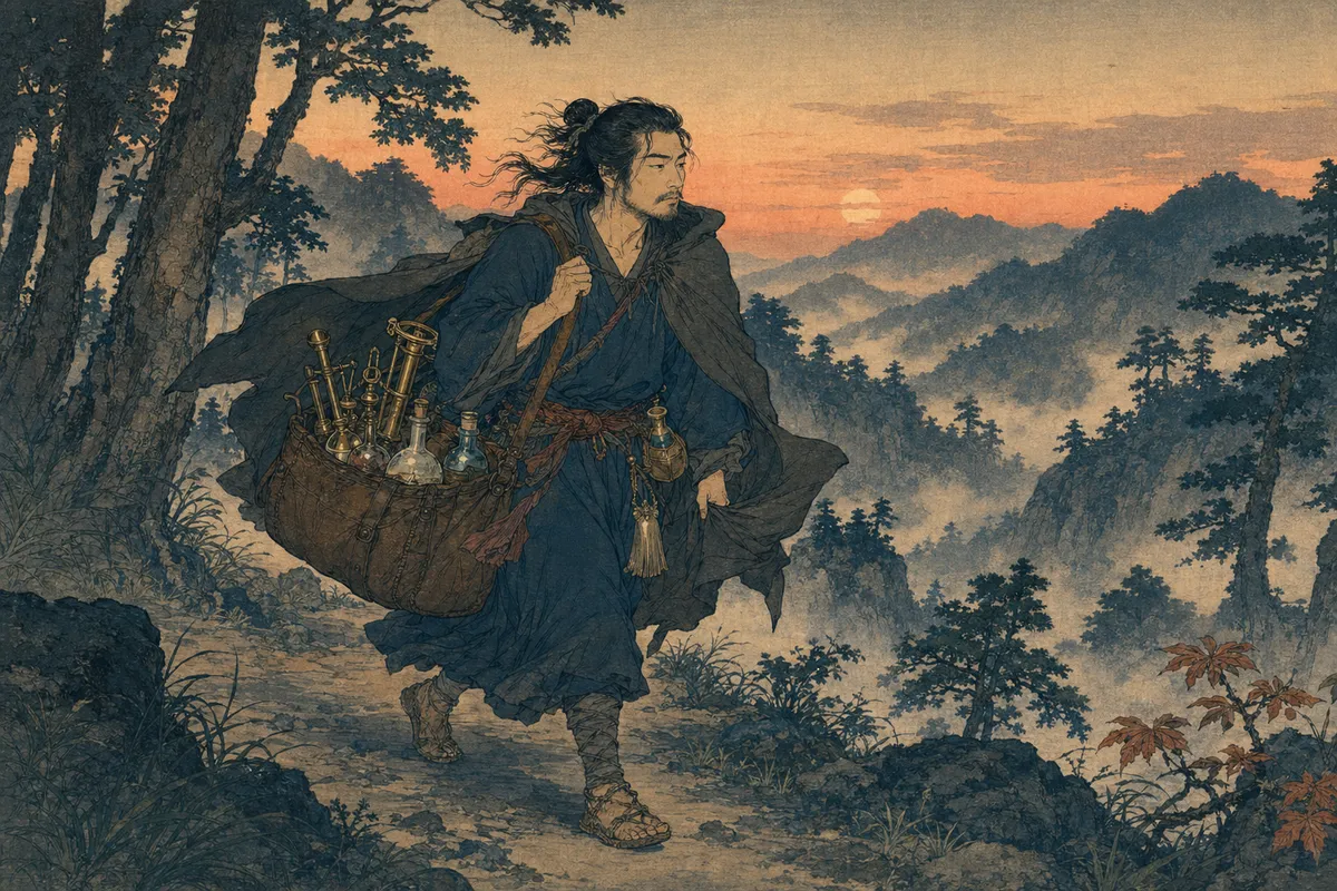 錬金術とオカルト科学の歴史に関わる人物たちの肖像画や学者風景を描いた古典的イラスト。