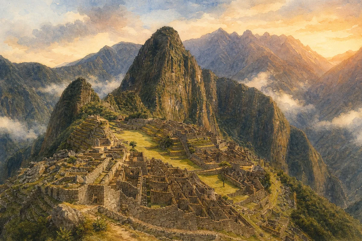 新大陸の古代文明――マヤ、インカ、アステカの壮大な遺跡と文化的遺産の視覚的表現。