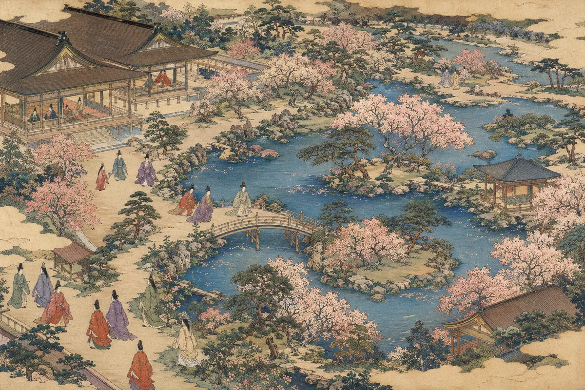 古代東洋の帝国建築、商業路、武士文化を表現した歴史的アート作品