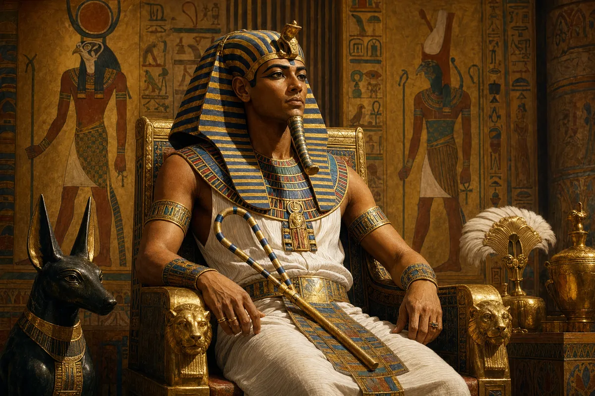 古代エジプト文明の王権と建築技術を象徴する歴史的ビジュアル表現