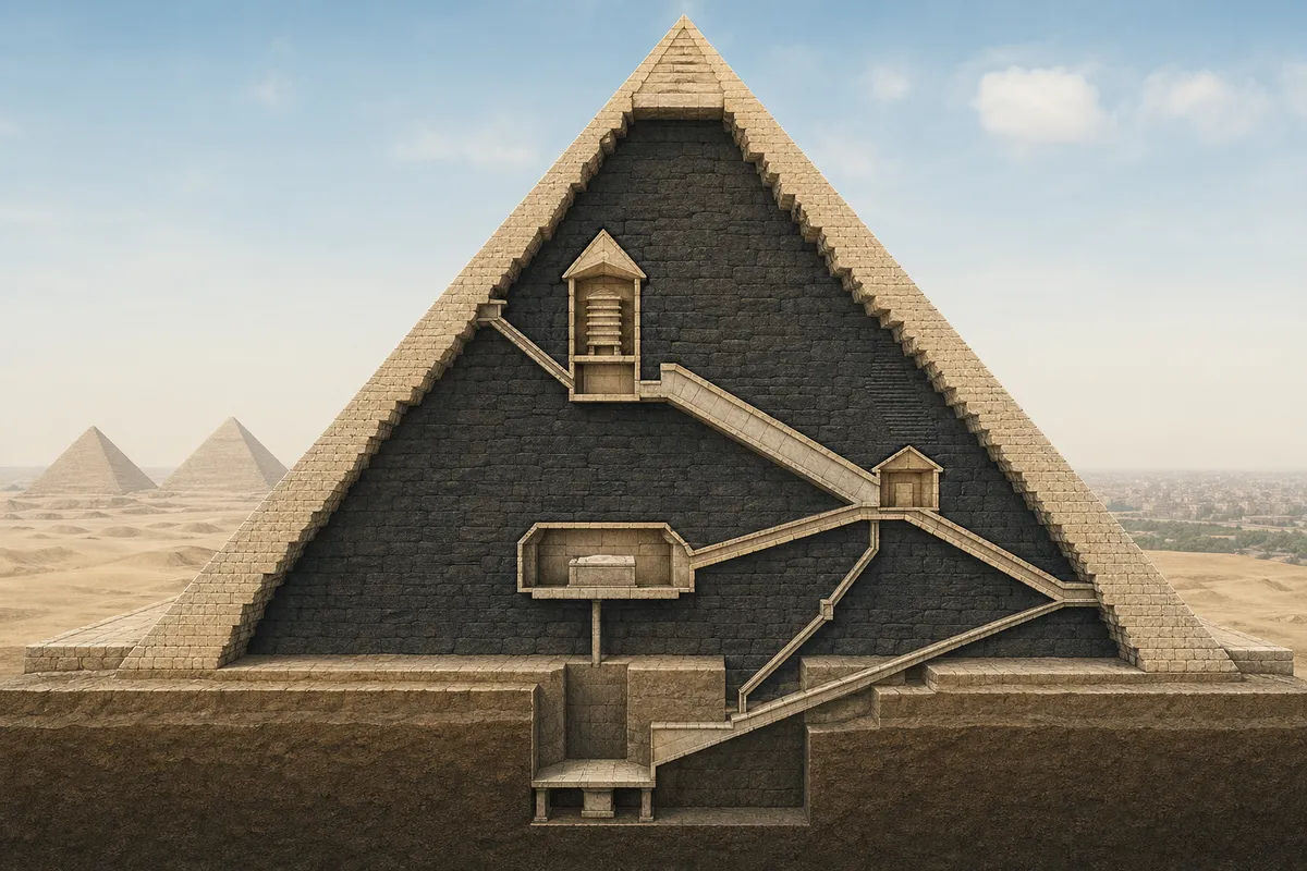 古代エジプト文明の王権と建築技術を象徴する歴史的ビジュアル表現