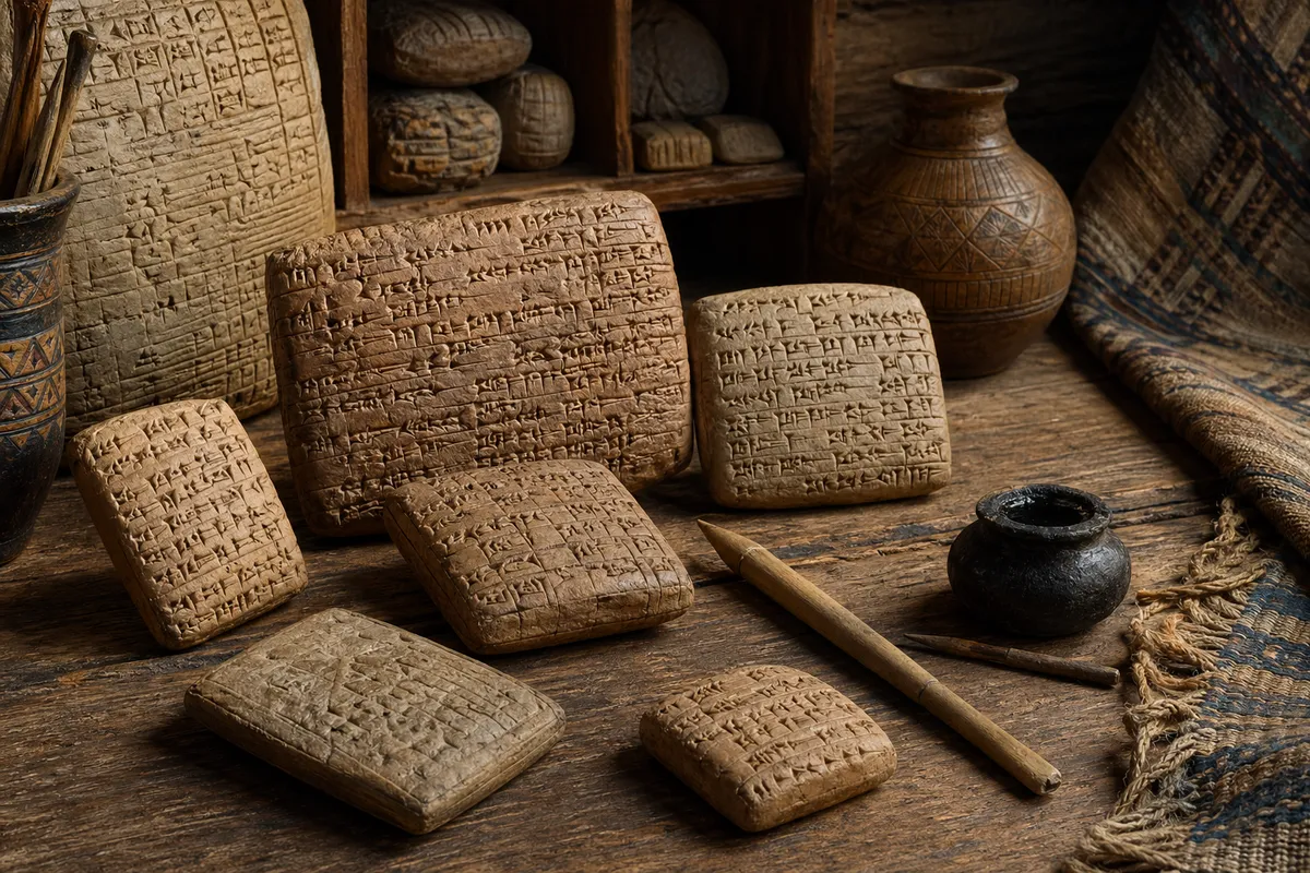 メソポタミア文明の遺跡、文字、神話を表現した古代世界のビジュアル化。