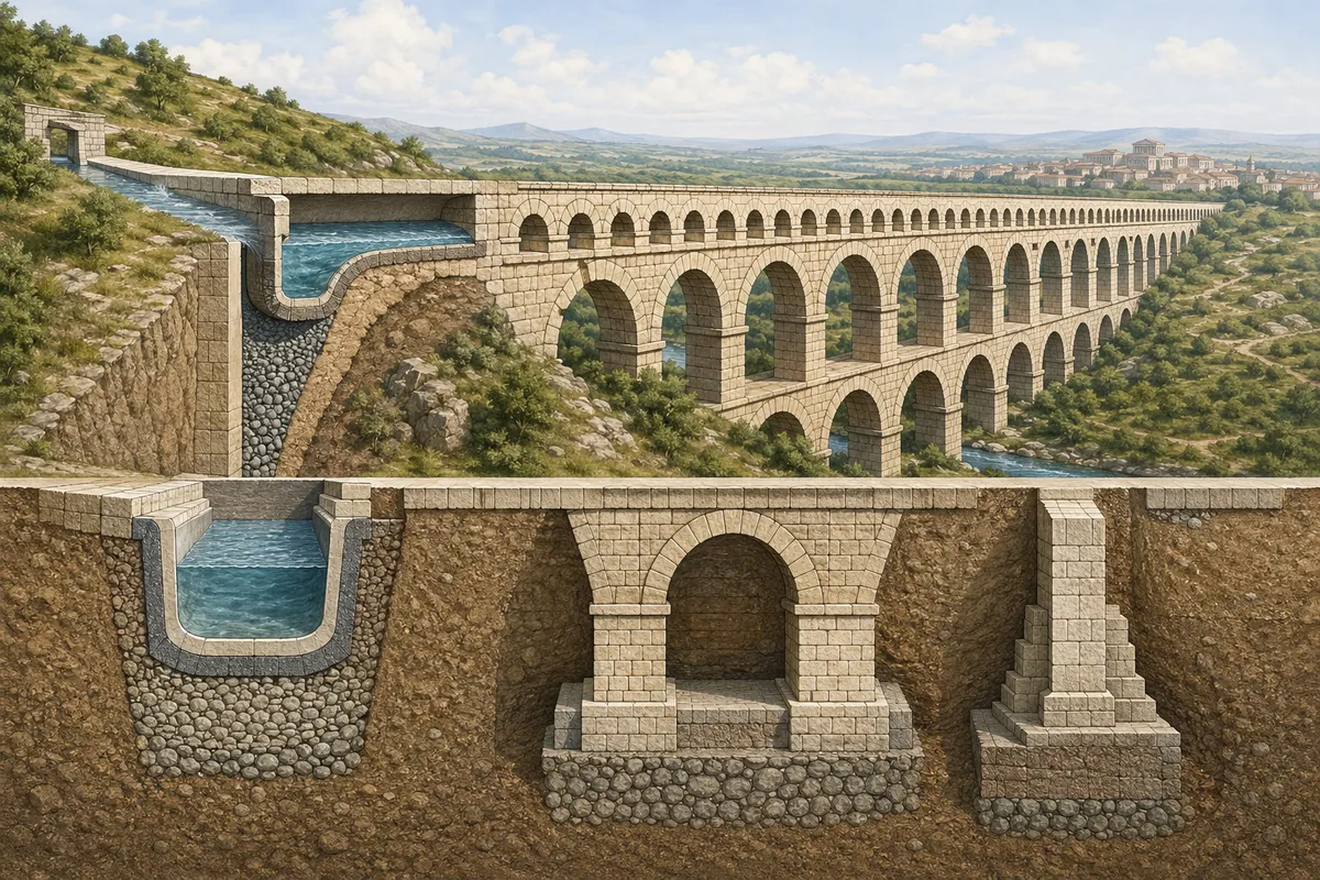 古代ローマ帝国の建築遺跡と文明を表現した歴史的イラストレーション
