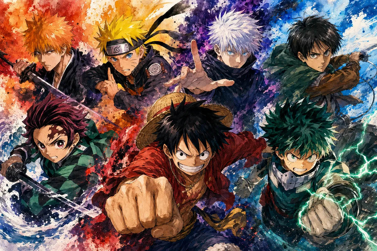 アニメキャラクターと要素を組み合わせた、カラフルで動的なイラスト集。