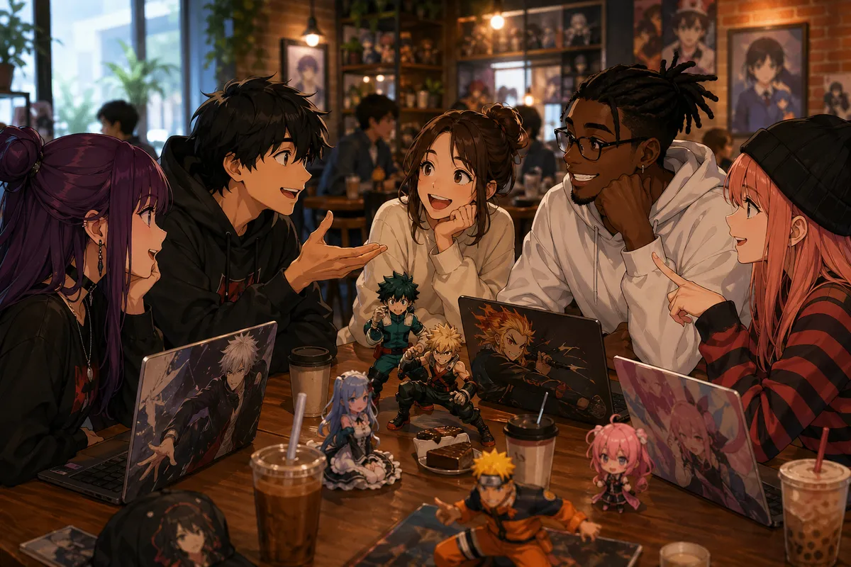 アニメやマンガ、ゲームなどのサブカルチャーについての考察や意見を表現したイラストレーション。