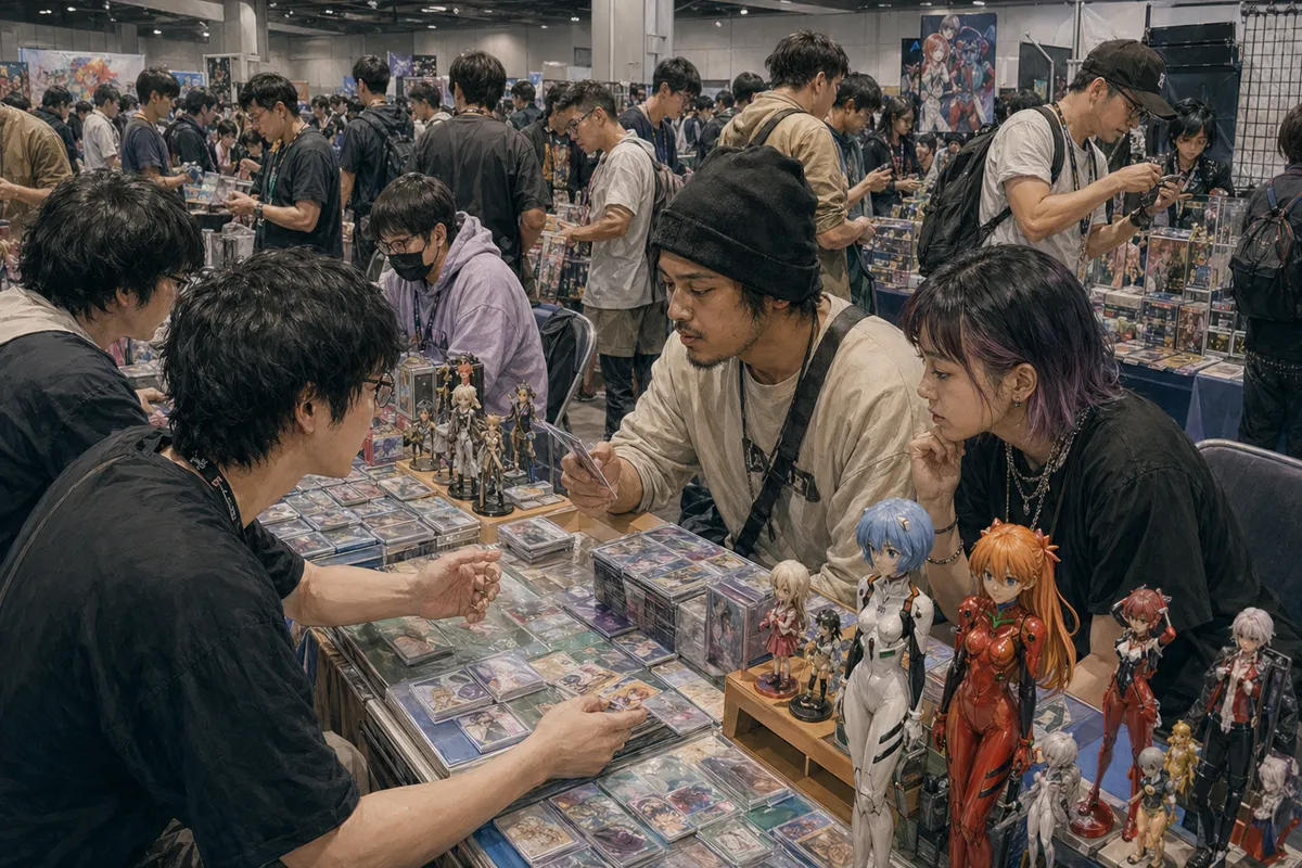 サブカルチャーイベント会場の活気ある雰囲気を表現した広角イメージ