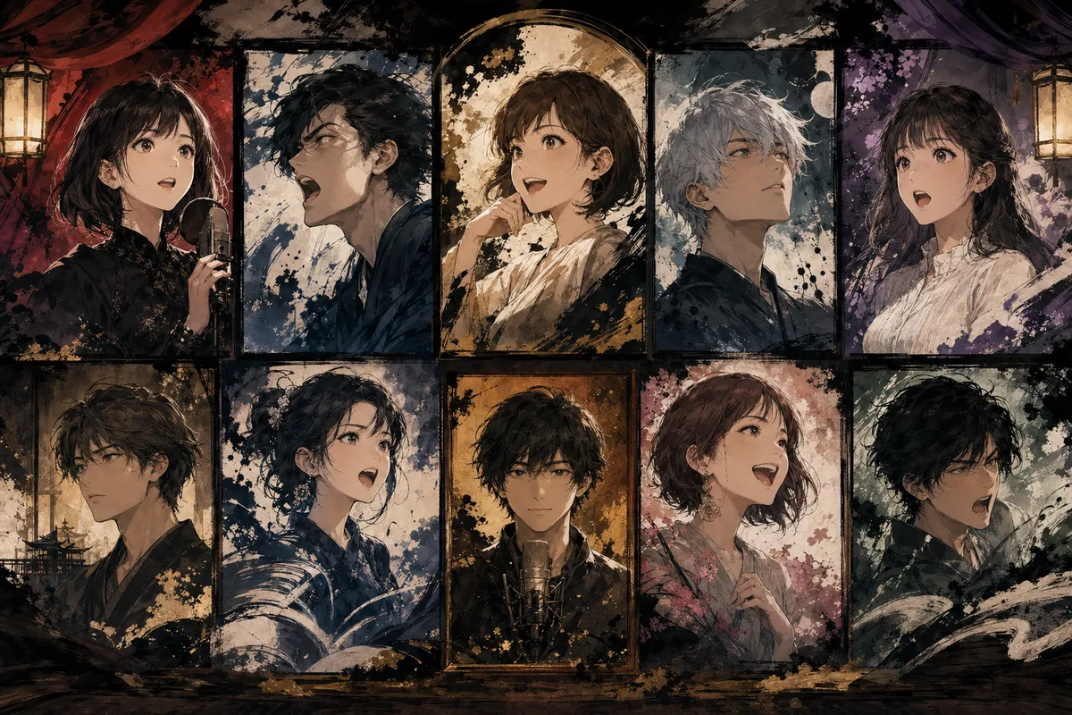 アニメ声優の専門的な録音スタジオでのパフォーマンスと表現力。
