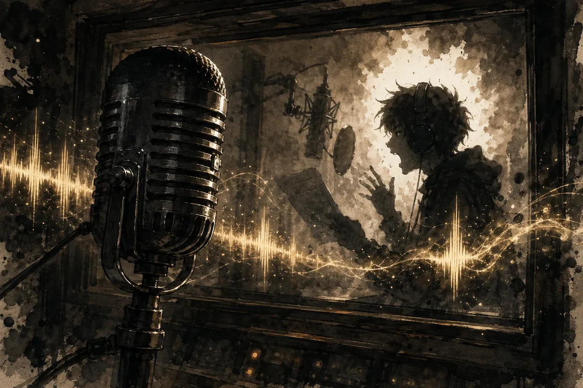 アニメ声優の専門的な録音スタジオでのパフォーマンスと表現力。