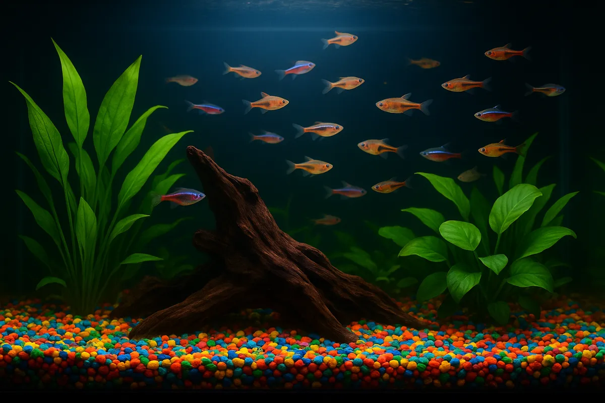 淡水魚の健康的な飼育環境とケアのポイントを視覚的に紹介した画像集。