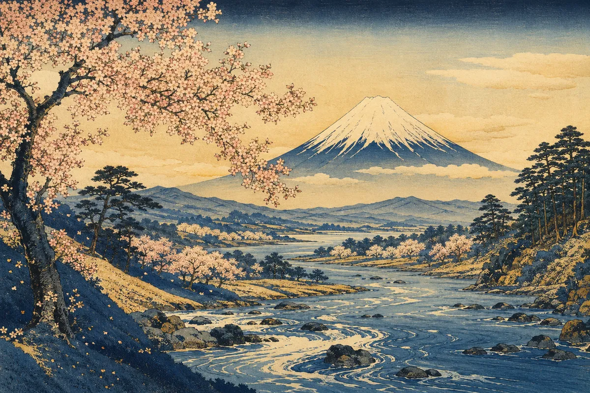 江戸時代の浮世絵や水墨画を代表とする日本伝統美術の世界観を表現した作品