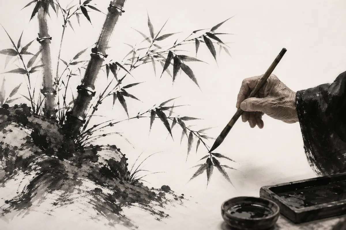 江戸時代の浮世絵や水墨画を代表とする日本伝統美術の世界観を表現した作品