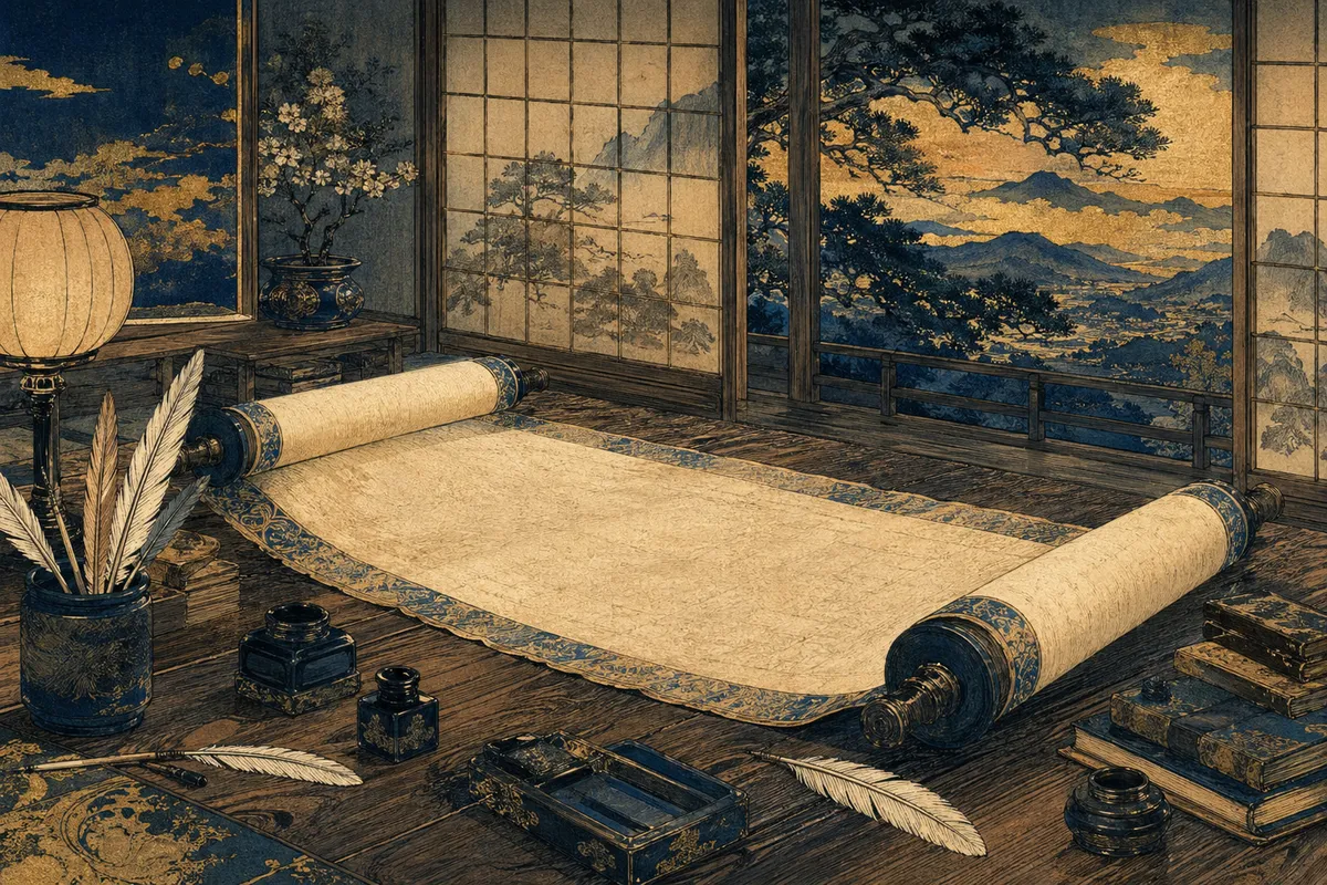 聖書の教養的な学習と瞑想的理解を象徴する、歴史的で精神的なイメージ。