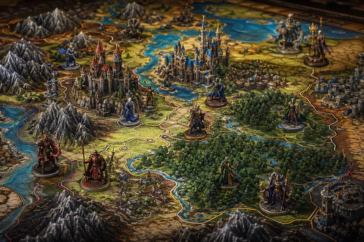 ボードゲームをプレイする人々とゲーム要素のイラスト集合。