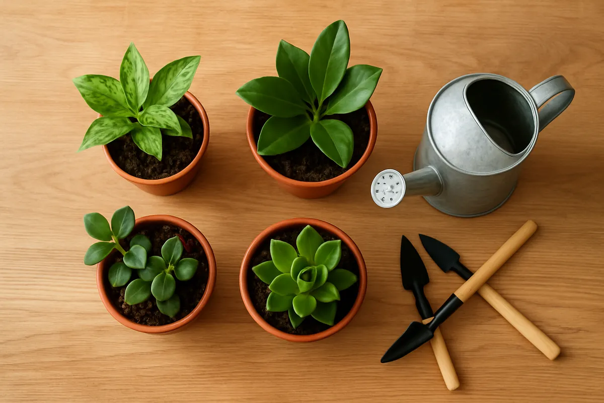 観葉植物の育て方を示す様々な角度の栽培シーン集。