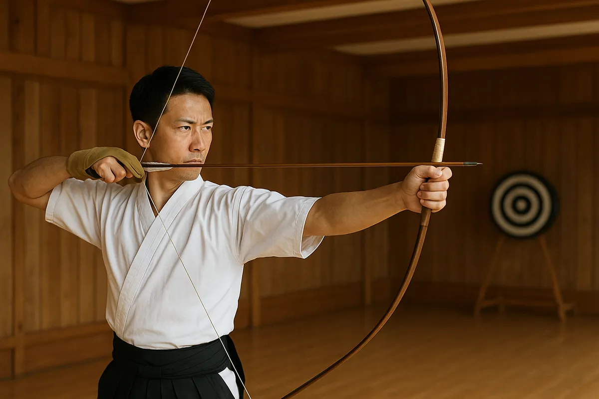 日本の伝統武道を学ぶ人々の稽古風景と道具。