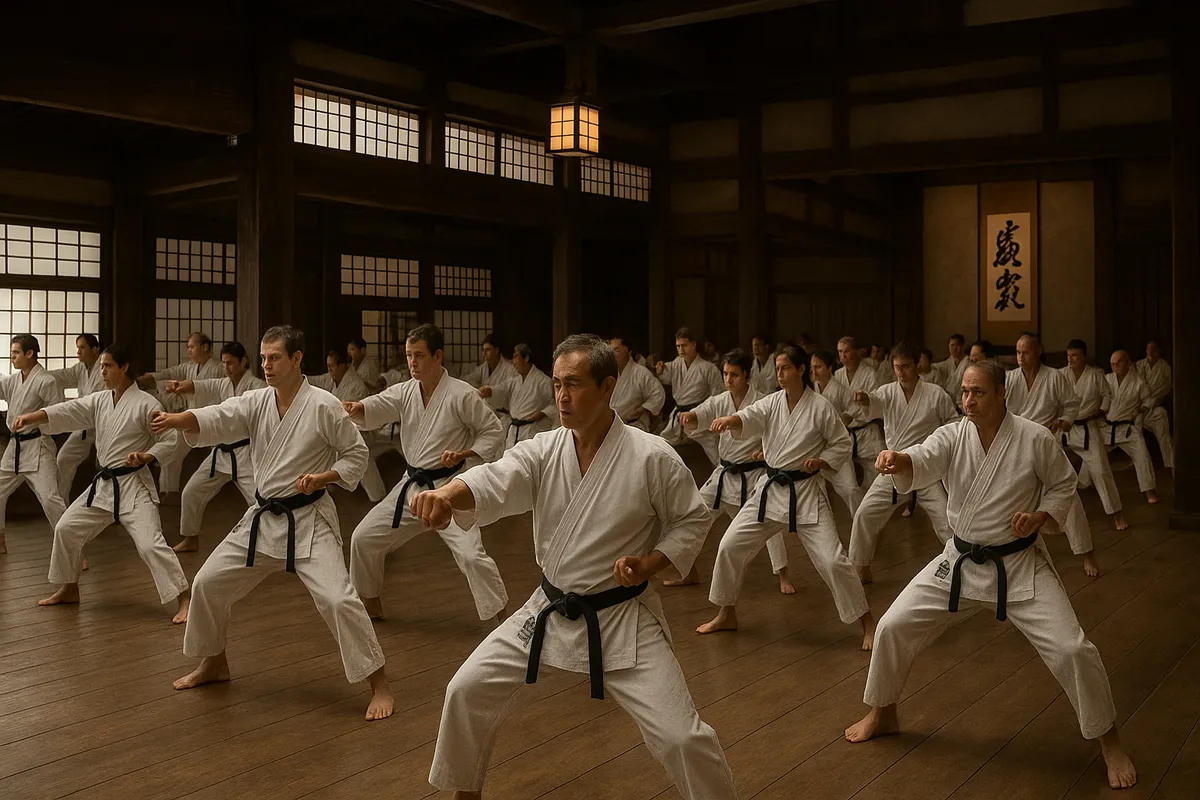 日本の伝統武道を学ぶ人々の稽古風景と道具。