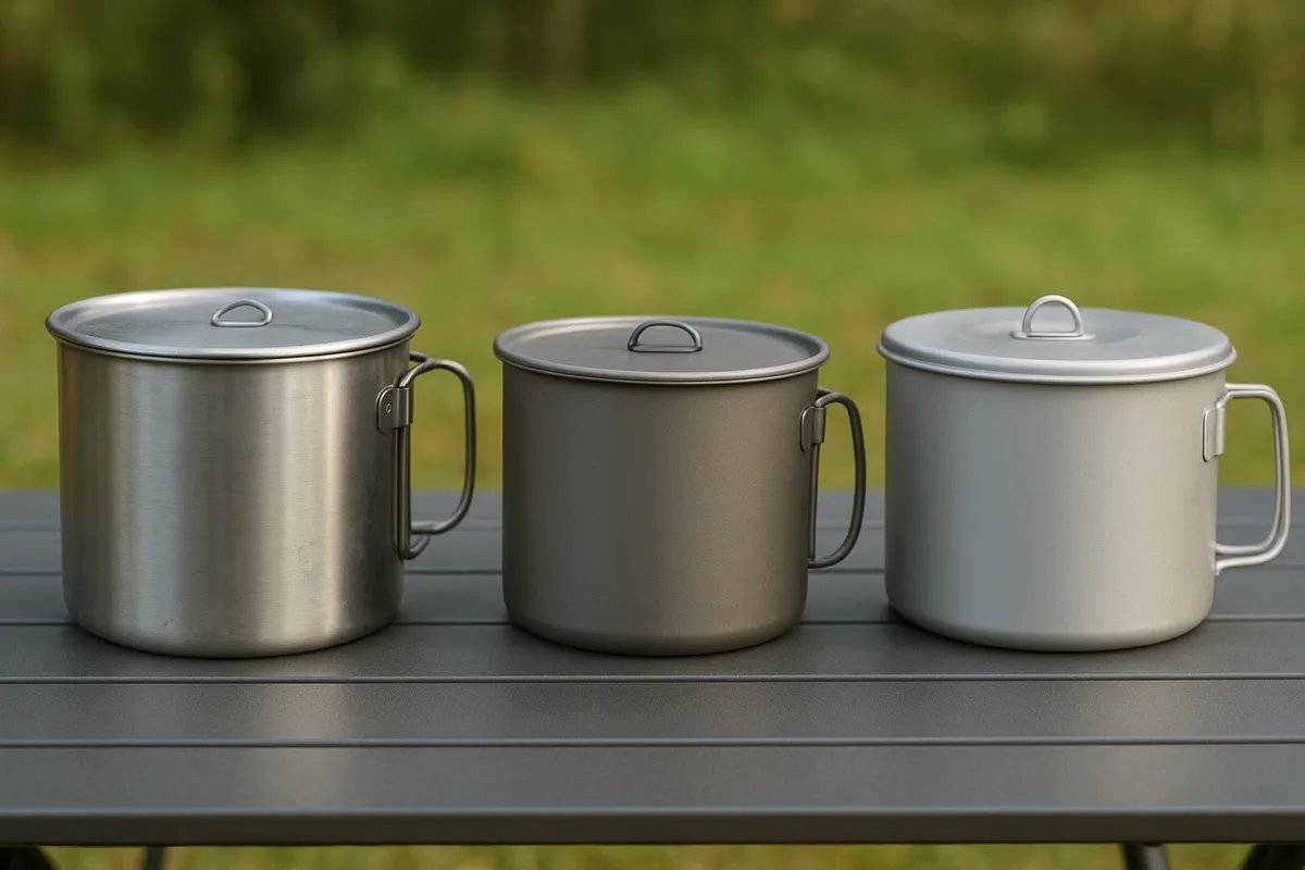 キャンプで使うクッカーや調理器具の実用的なレビュー写真。