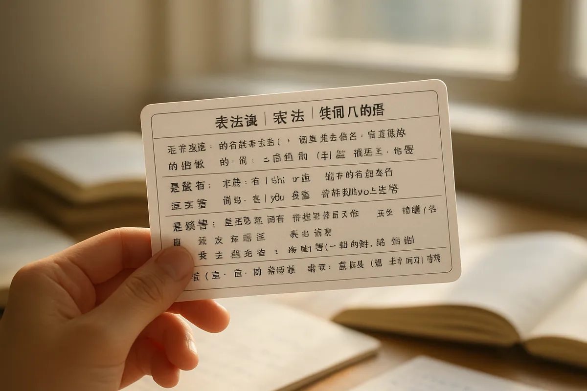 中国語の文法を学ぶ学生の学習風景と教材のコレクション。