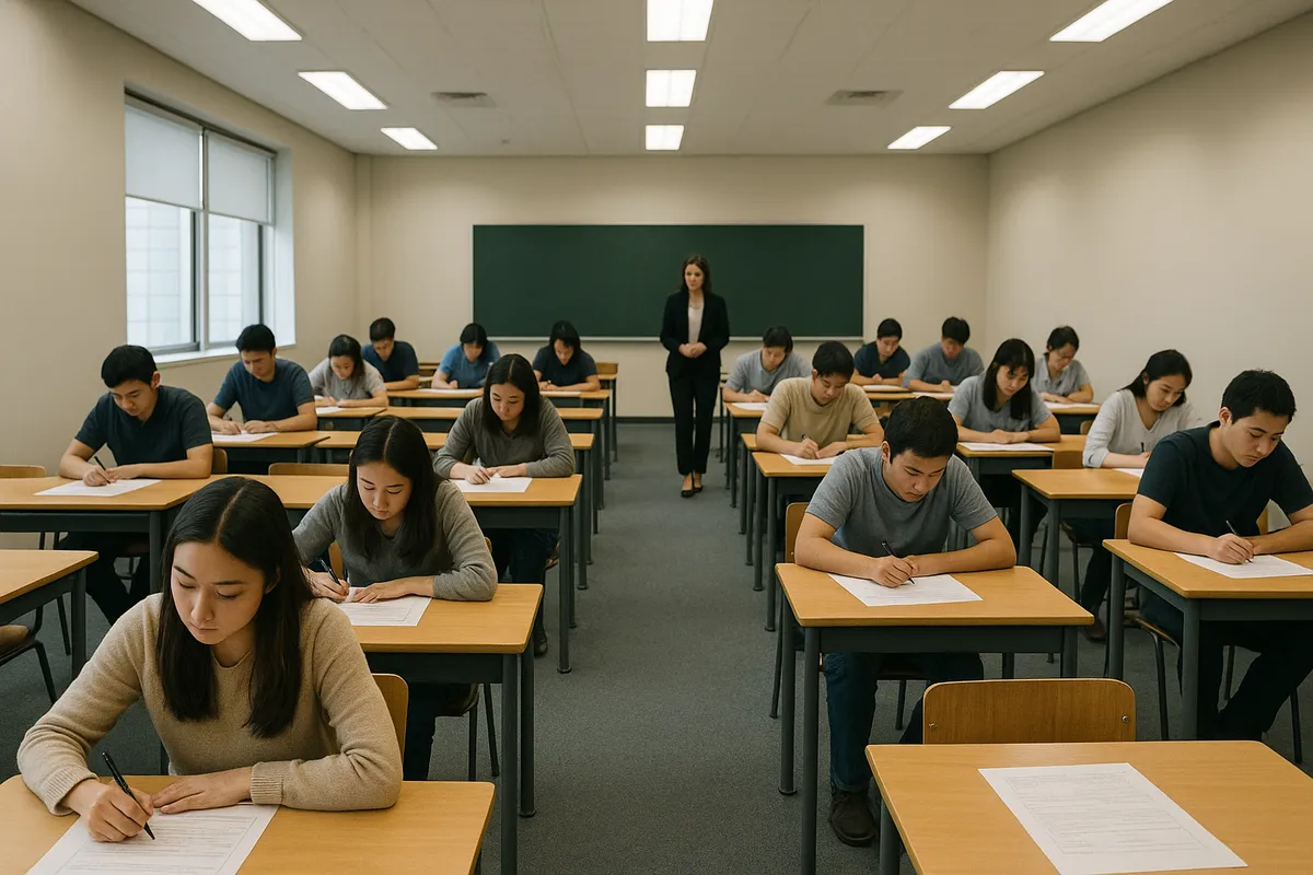 HSK試験対策の学習教材と勉強風景を示す様々な角度の写真集。