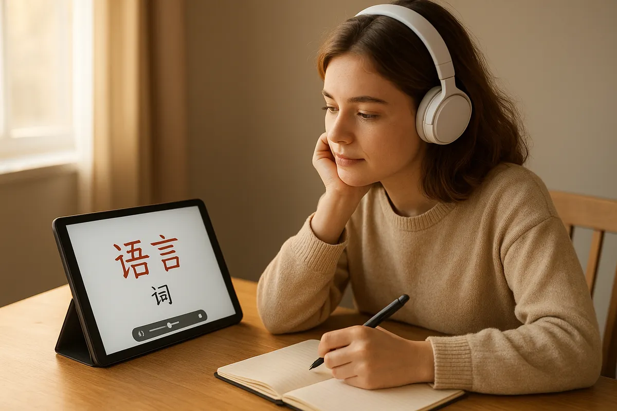 中国語の基本的なフレーズと学習教材を示すイメージ