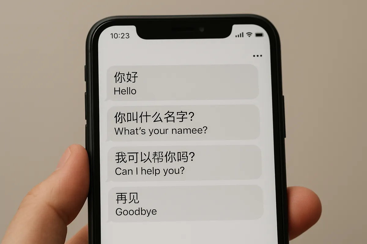 中国語の基本的なフレーズと学習教材を示すイメージ