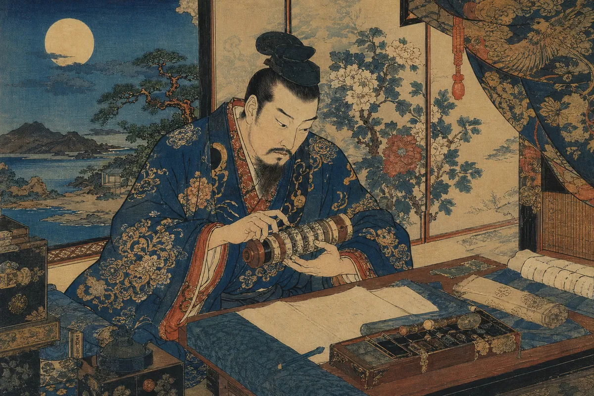 古代から中世にかけての手作業による暗号化と解読方法を示す歴史的イラスト。