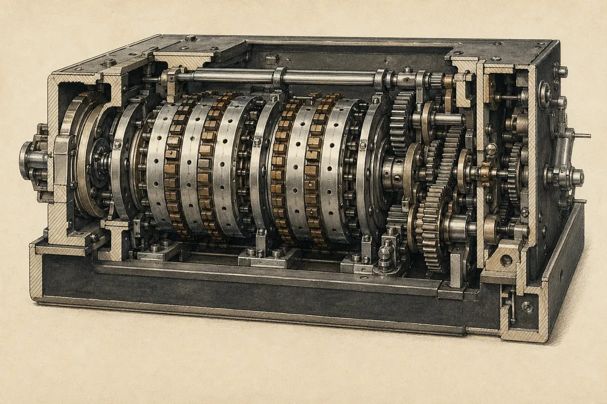 古代から現代までの暗号技術の進化と原理を表現した歴史的イラストレーション