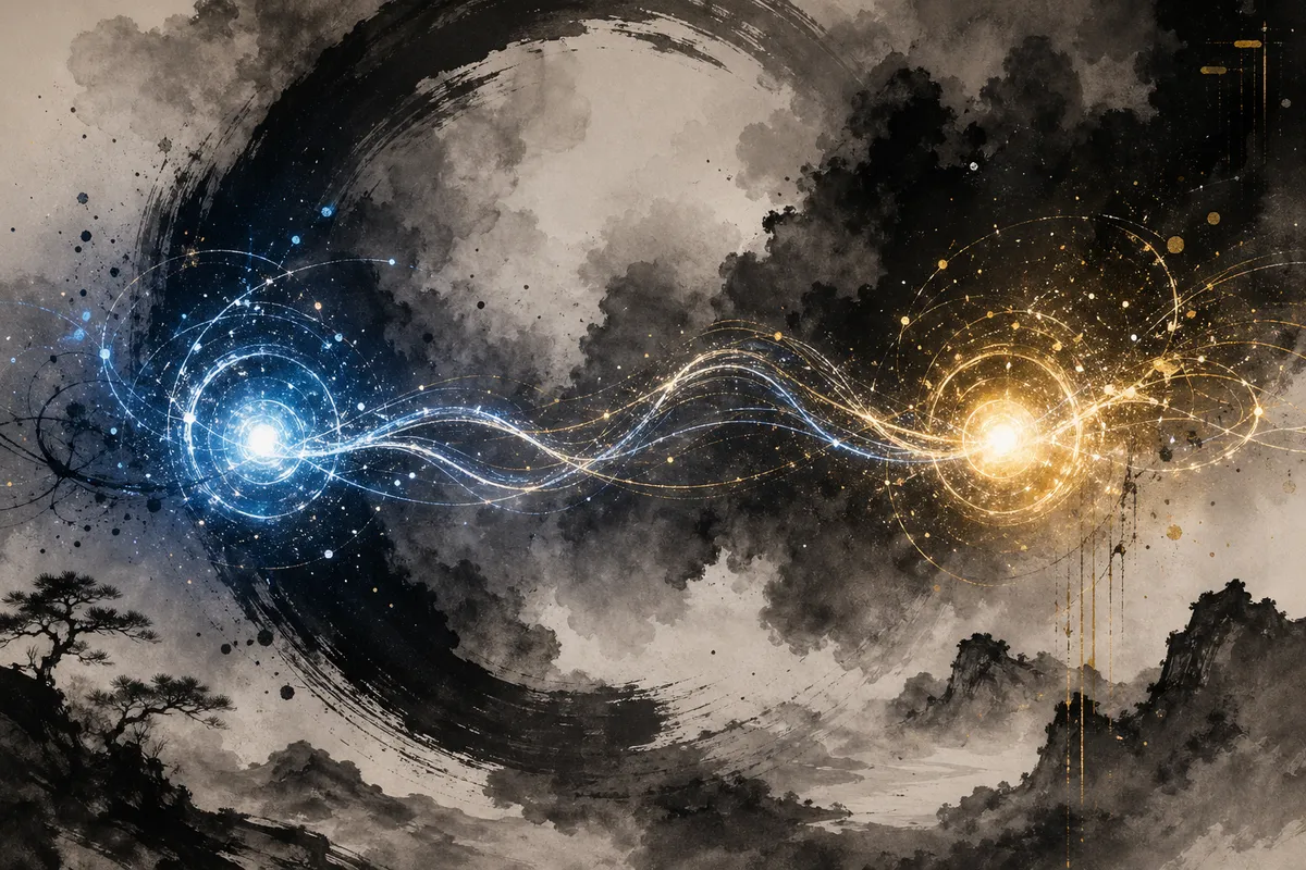 現代の暗号技術を表現した抽象的なデジタルアート作品。