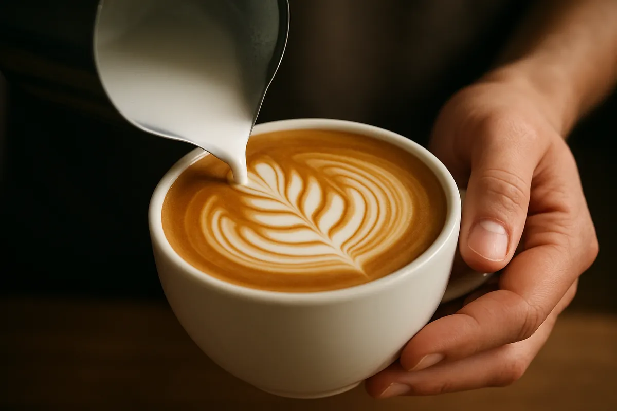 様々なカフェの雰囲気、コーヒー抽出、ラテアートなどを捉えた複数の場面。