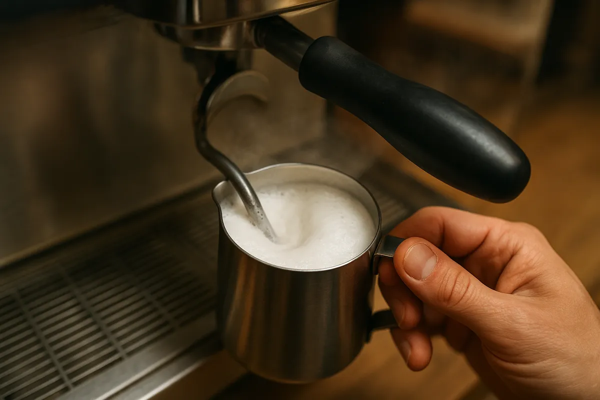 様々なカフェの雰囲気、コーヒー抽出、ラテアートなどを捉えた複数の場面。