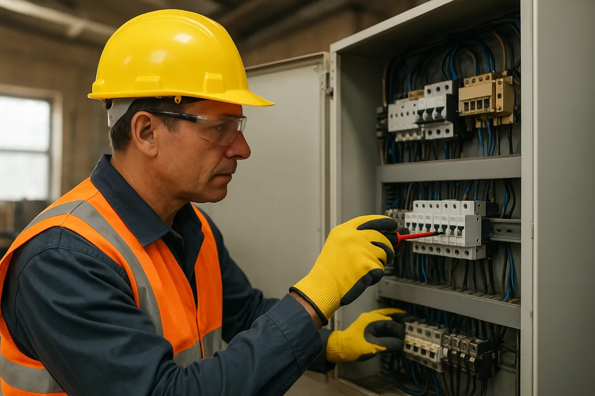 キュービクル高圧受電設備の外観、内部構造、保守作業、配電システムの基礎知識を示す画像。