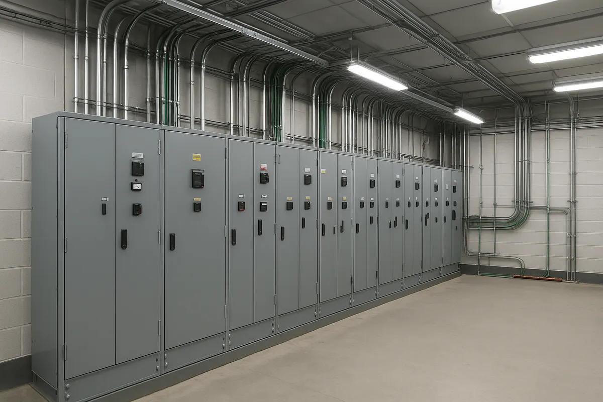 キュービクル高圧受電設備の外観、内部構造、保守作業、配電システムの基礎知識を示す画像。