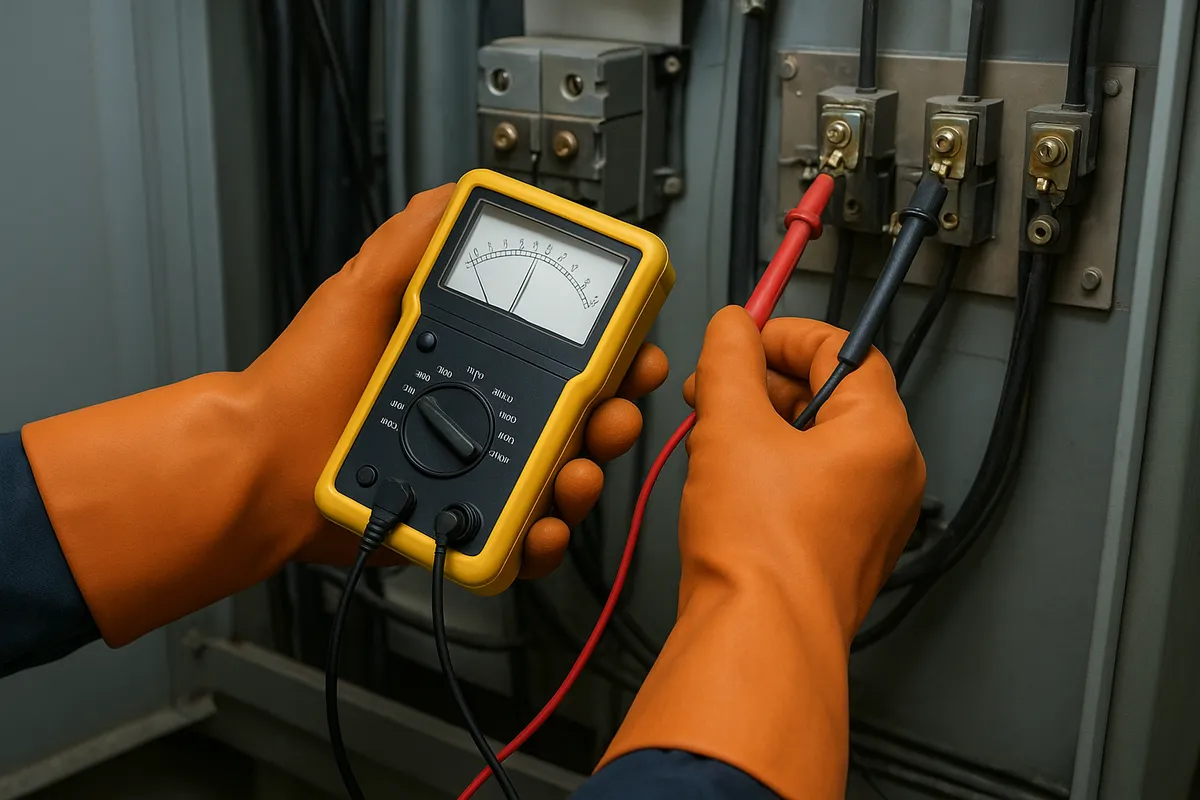 高圧受電設備キュービクルの点検・保守作業を複数の角度から示す専門技術者による定期メンテナンスと診断風景。