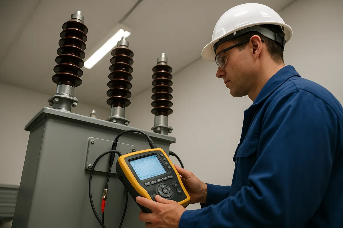 高圧受電設備キュービクルの点検・保守作業を複数の角度から示す専門技術者による定期メンテナンスと診断風景。