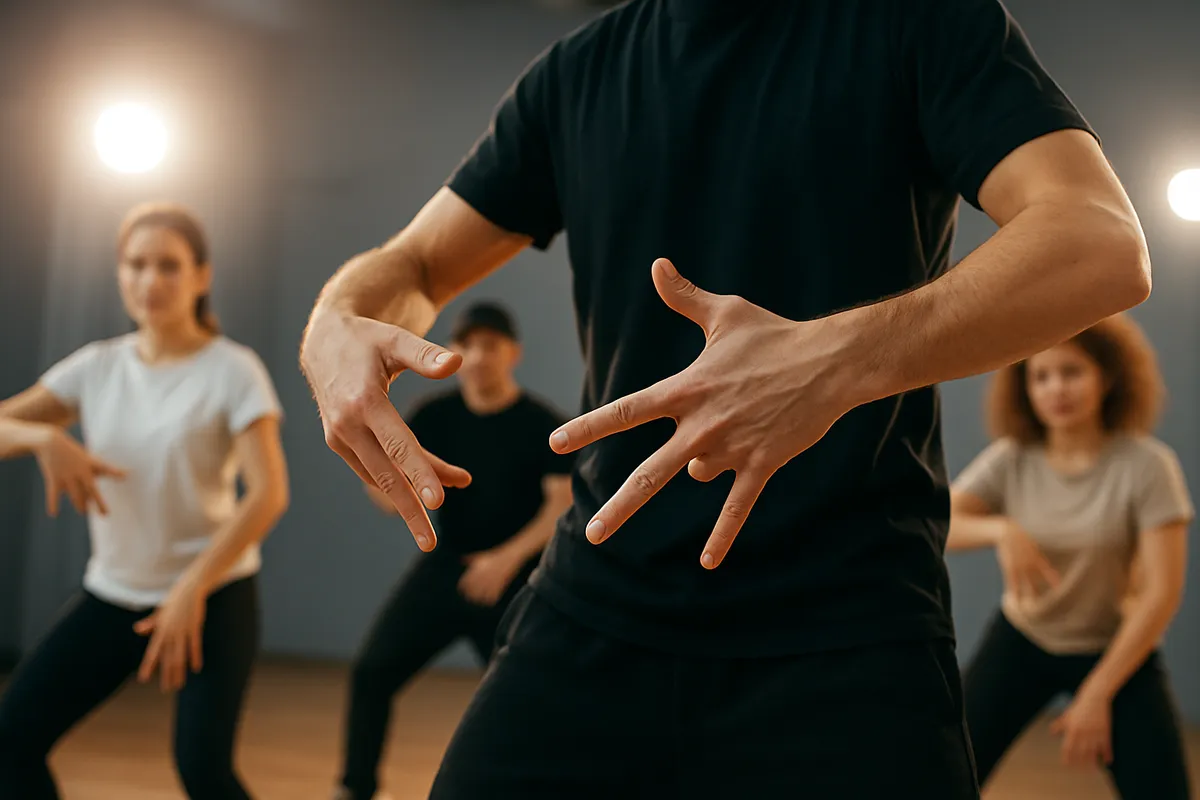 ダンススクールで初心者向けのレッスンを受ける生徒たちの様子。