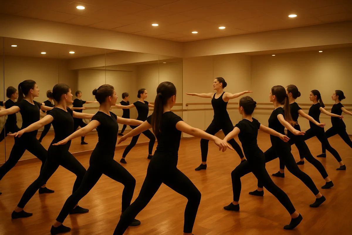 ダンススクールで初心者向けのレッスンを受ける生徒たちの様子。