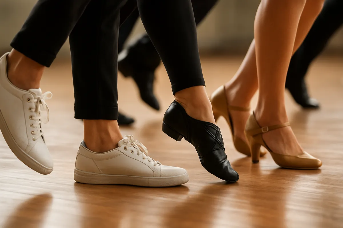 ダンススクールで初心者向けのレッスンを受ける生徒たちの様子。