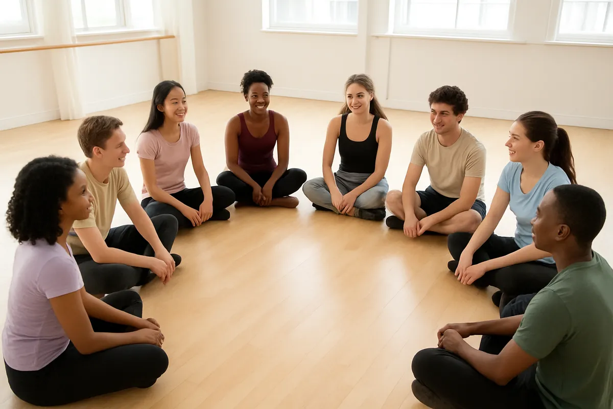 ダンススクールで初心者向けのレッスンを受ける生徒たちの様子。