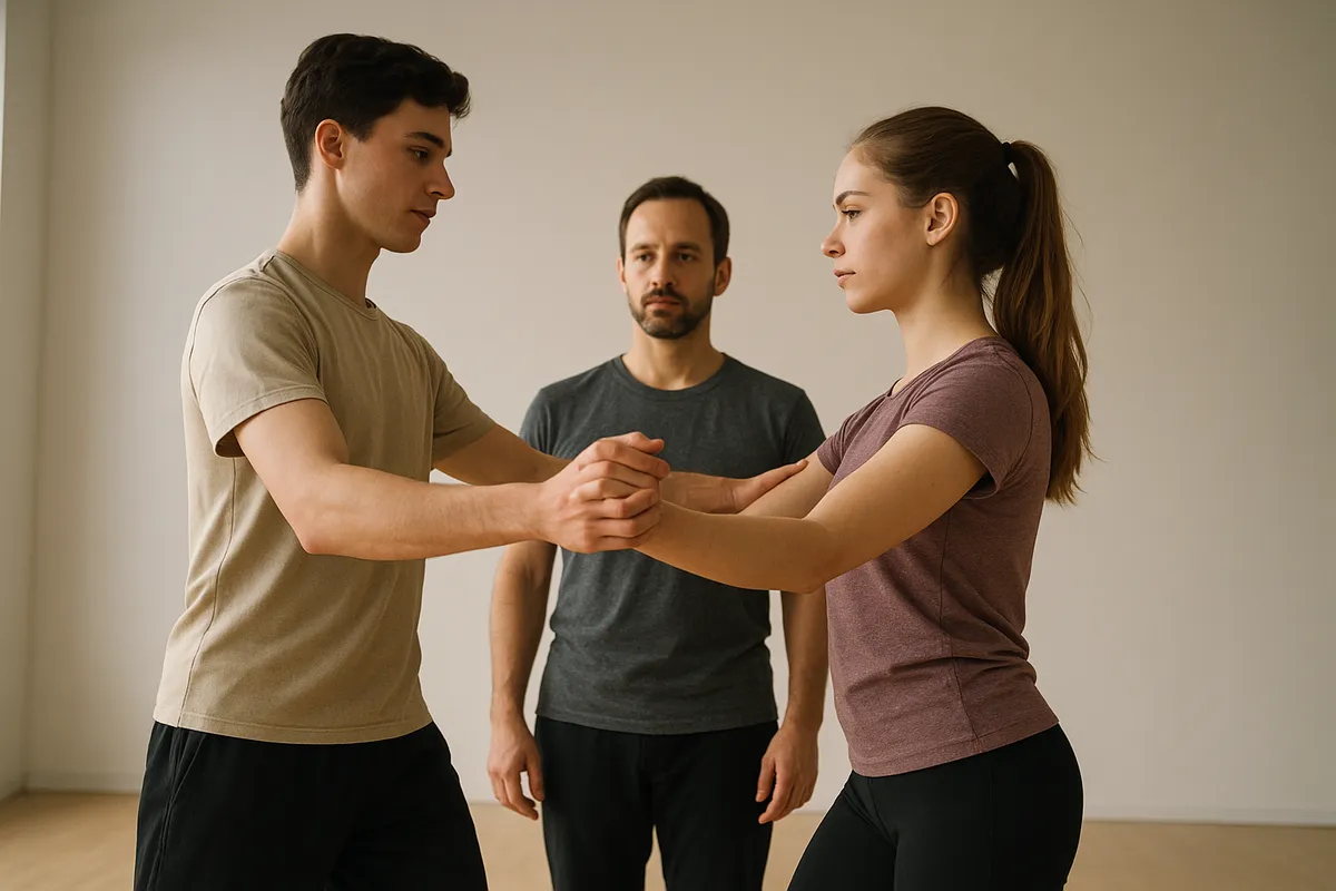ダンススクールで初心者向けのレッスンを受ける生徒たちの様子。