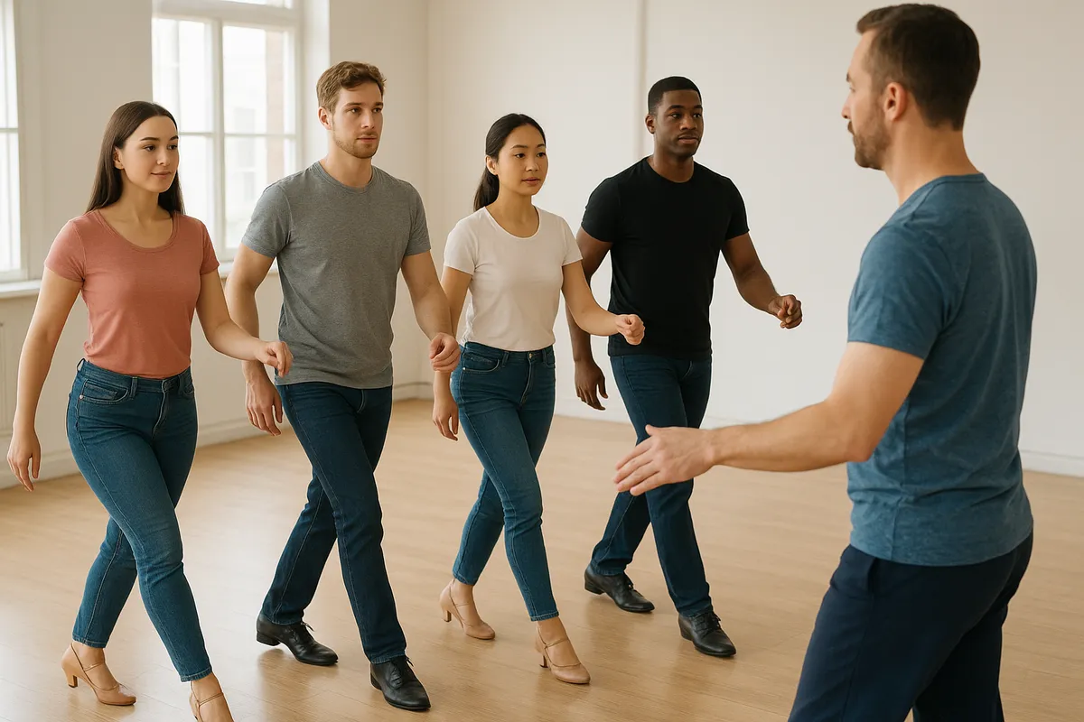 社交ダンスのカップルが優雅なパフォーマンスをしている様子