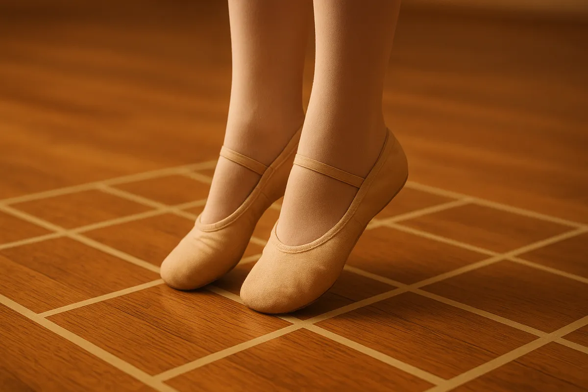 ダンス初心者がスタジオで基本的なステップと姿勢を学んでいる様子。