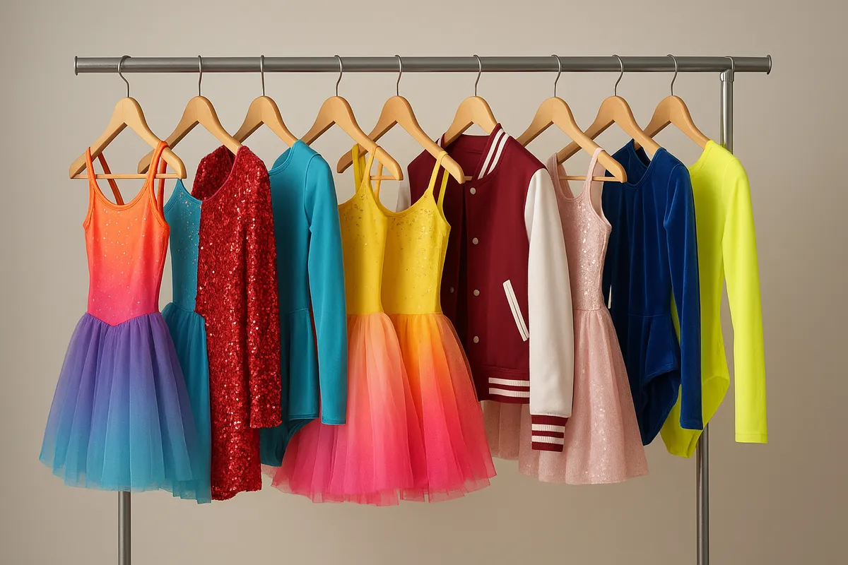 ダンスの種類別に異なる衣装とシューズのコレクション。