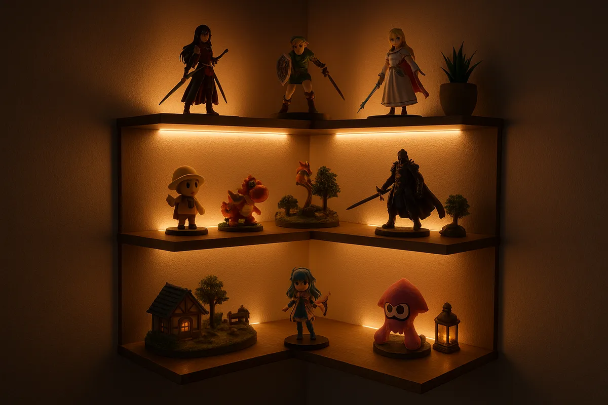フィギュアの美しいディスプレイ展示方法と照明・アクセサリーの組み合わせ事例。